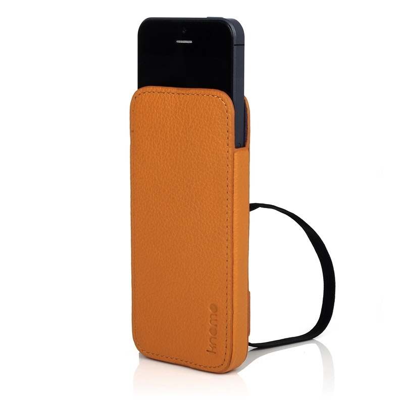 Knomo Leather Sleeve Elastic - кожен калъф за iPhone 5, iPhone 5S, iPhone SE (естествена кожа, ръчна изработка) - оранжев
