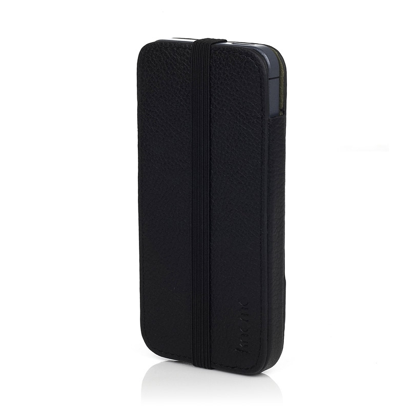Knomo Leather Sleeve Elastic - кожен калъф за iPhone 5, iPhone 5S, iPhone SE (естествена кожа, ръчна изработка) - черен