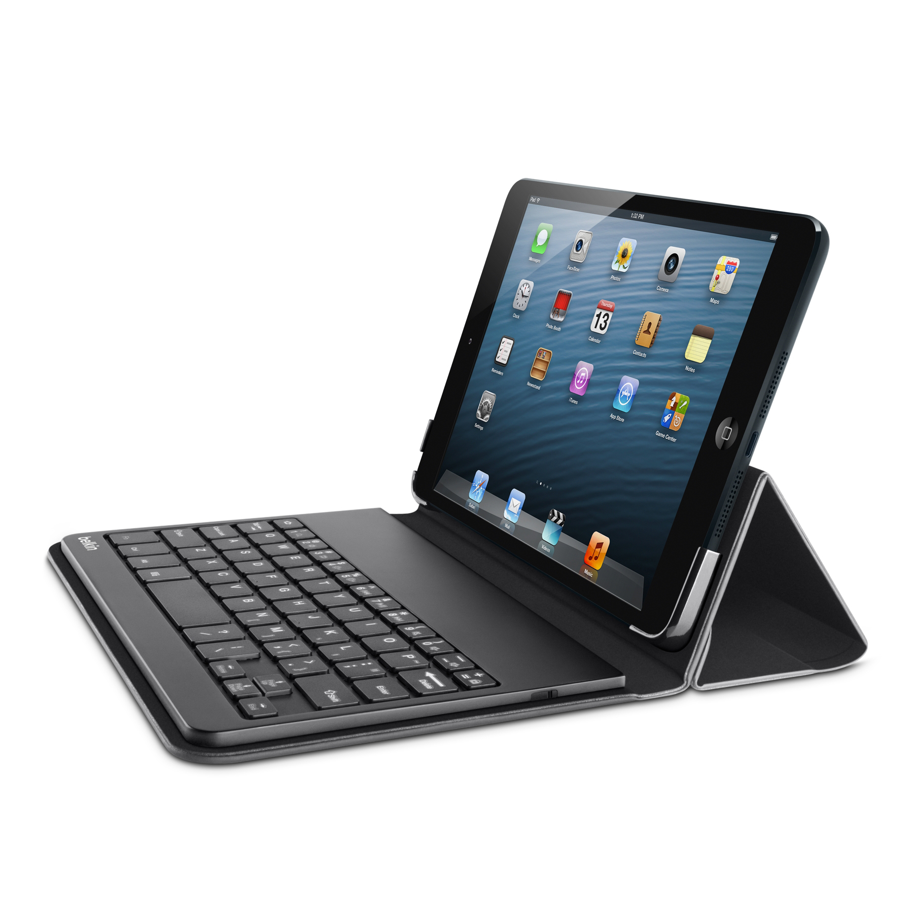 Belkin Bluetooth Portable case - кожен кейс, клавиатура и стойка за iPad Mini, iPad mini 2, iPad mini 3 (черен)