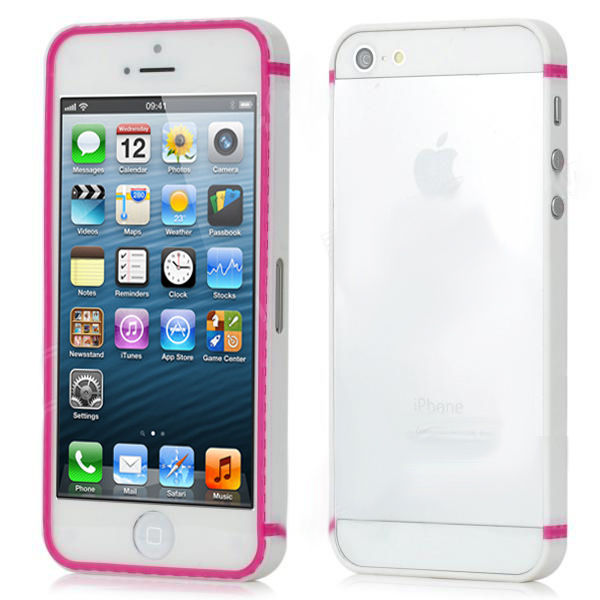 Soft Rubber Bumper - силиконов бъмпер за iPhone 5, iPhone 5S, iPhone SE (бял-розов)