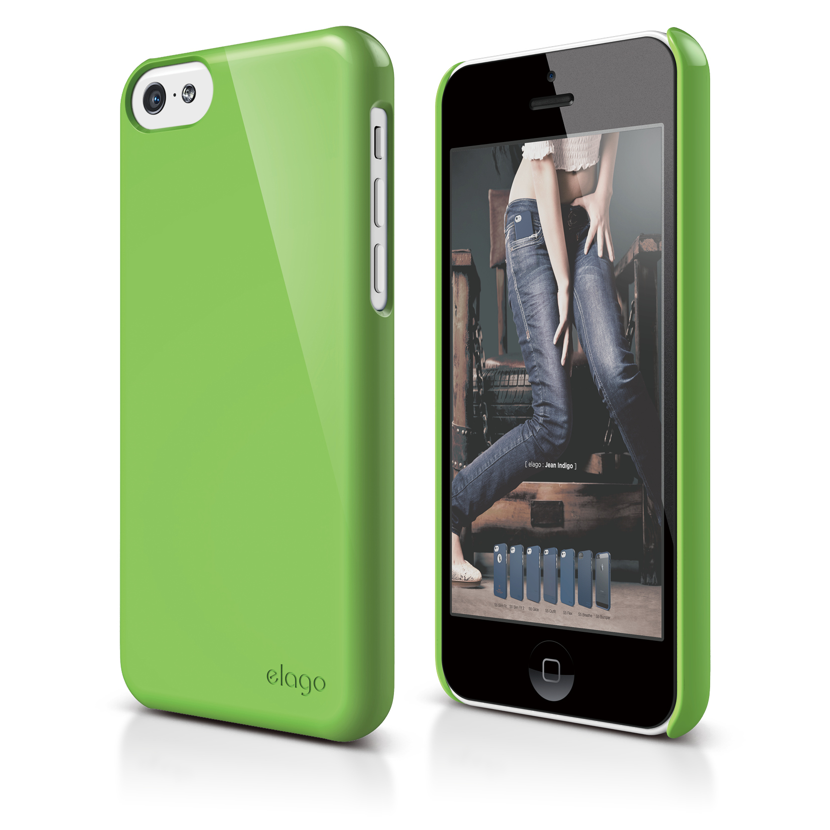 Elago C5 Slim Fit 2 Case + HD Clear Film - кейс и HD покритие за iPhone 5C (зелен)
