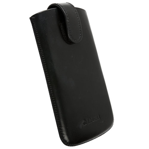 Krusell Asperö L Mobile Pouch - вертикален кожен калъф (джоб) за iPhone 4S, iPhone 4, Lumia 800 и други (черен)