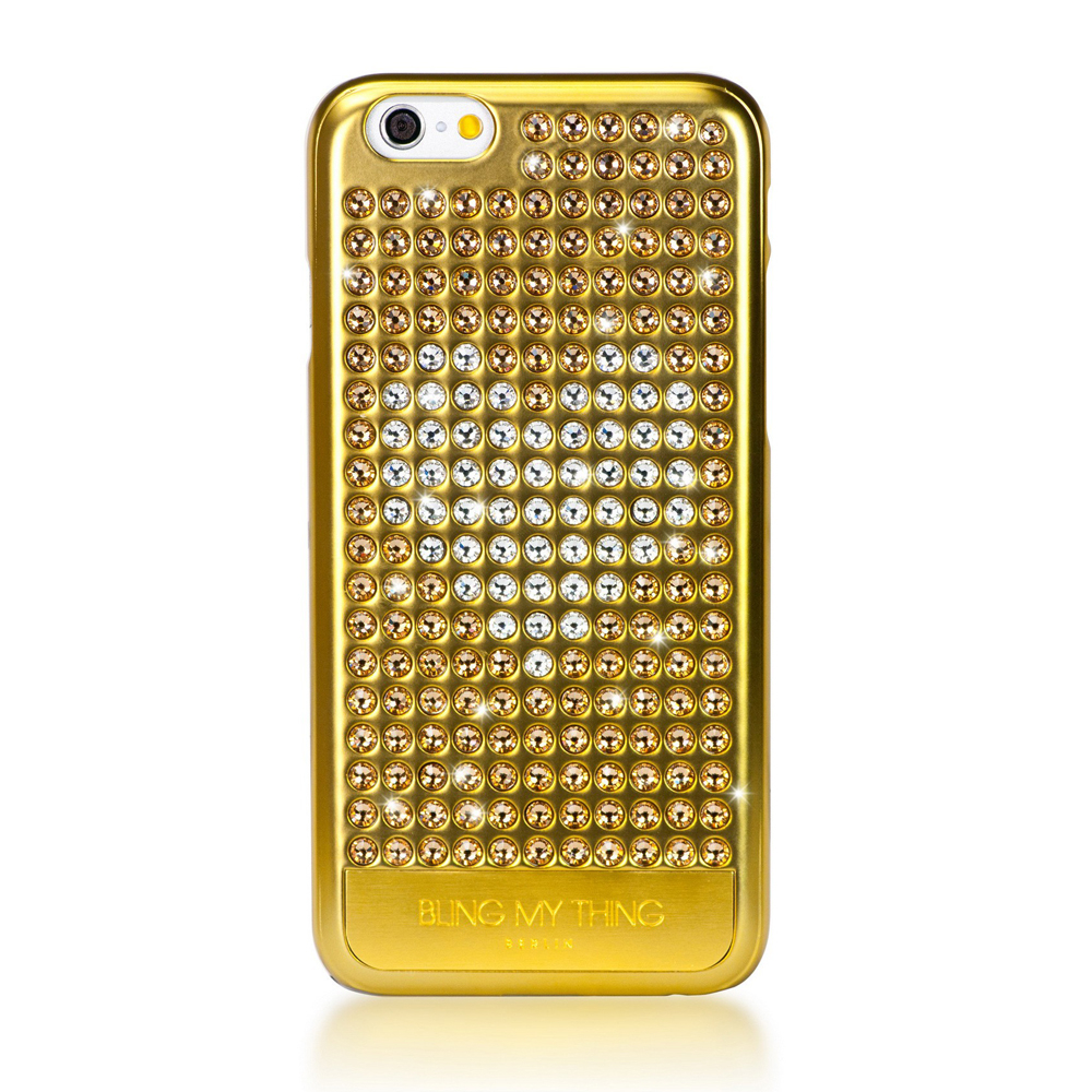 Bling My Thing Extravaganza Gold Heart Case - дизайнерски поликарбонатов кейс с кристали Сваровски за iPhone 6, iPhone 6S (златист)