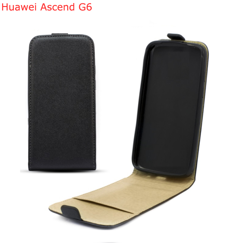 Leather Pocket Flip Case - вертикален кожен калъф с джоб за Huawei Ascend G6 (черен)
