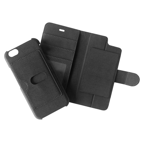 Prodigee Wallegee+ Case - кожен калъф, тип портфейл с отделящ се кейс и поставка за iPhone 6, iPhone 6S (тъмносив)