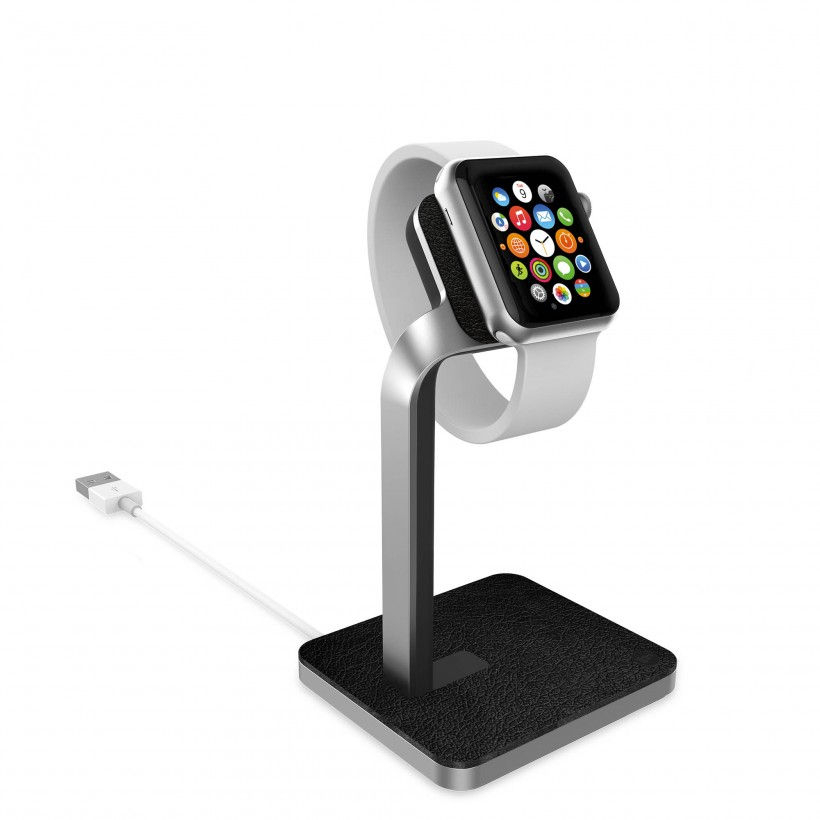 Mophie Watch Dock - луксозна алуминиева поставка за Apple Watch (всички поколения) (сребрист-черен)