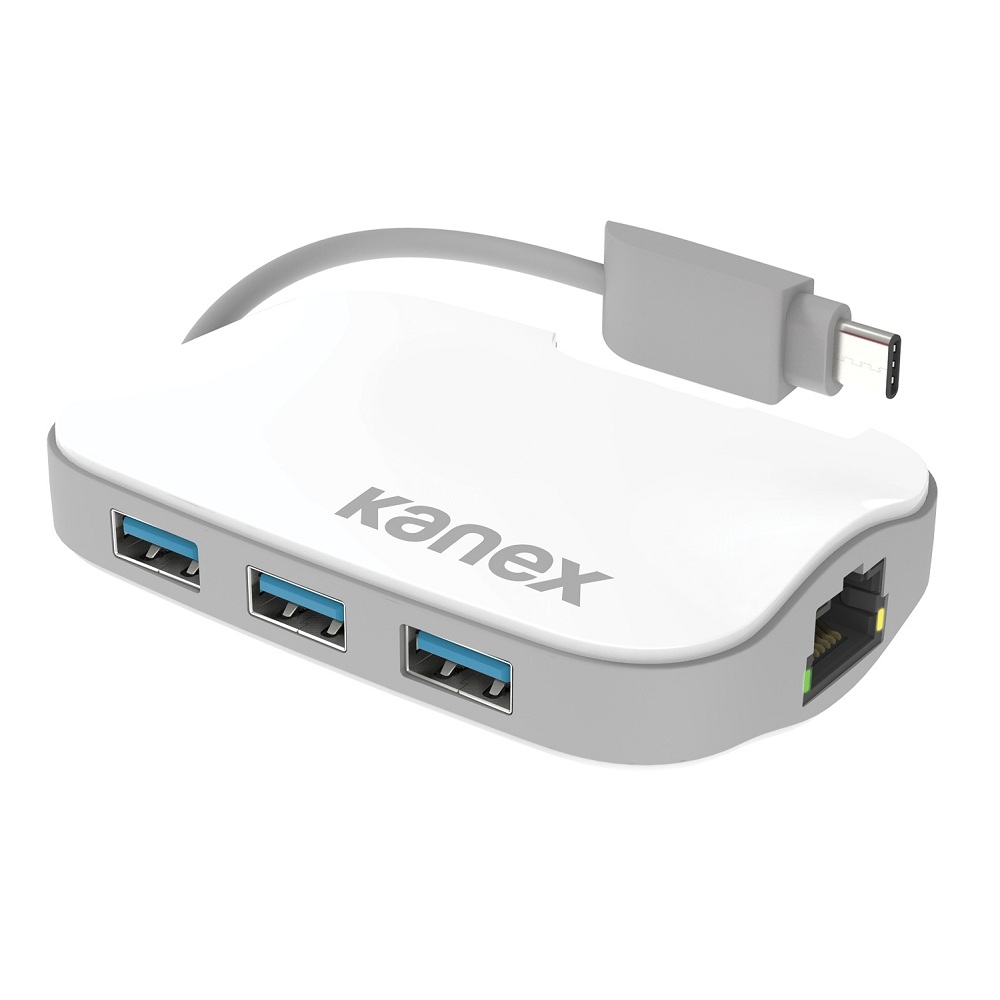 Kanex USB-C Hub USB 3.0 - Ethernet адаптер и 3-портов USB хъб (разклонител) от USB-C към USB-A за MacBook и компютри с USB-C порт (бял)