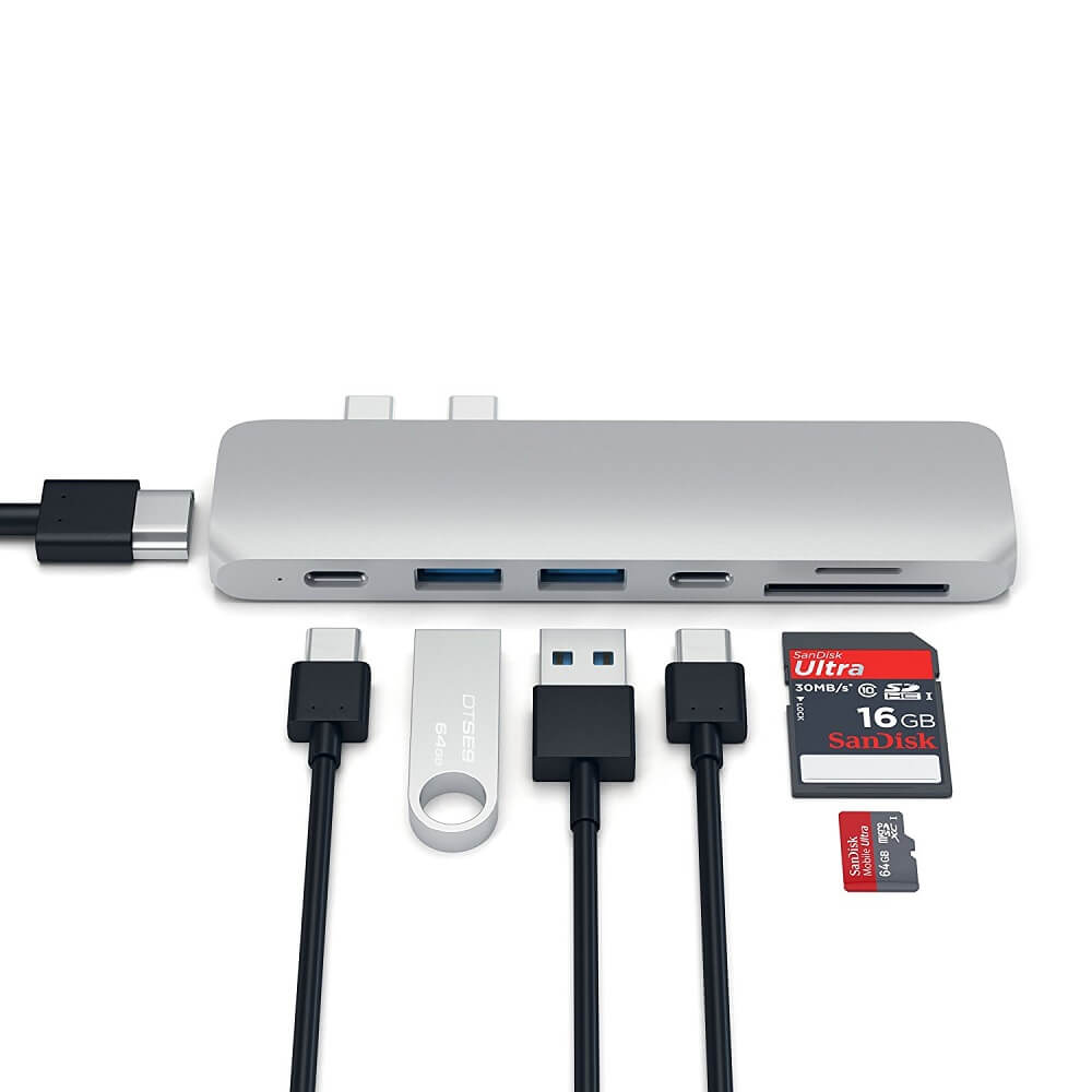 Satechi USB-C Pro USB Hub - мултифункционален хъб за свързване на допълнителна периферия за MacBook Pro (сребрист)