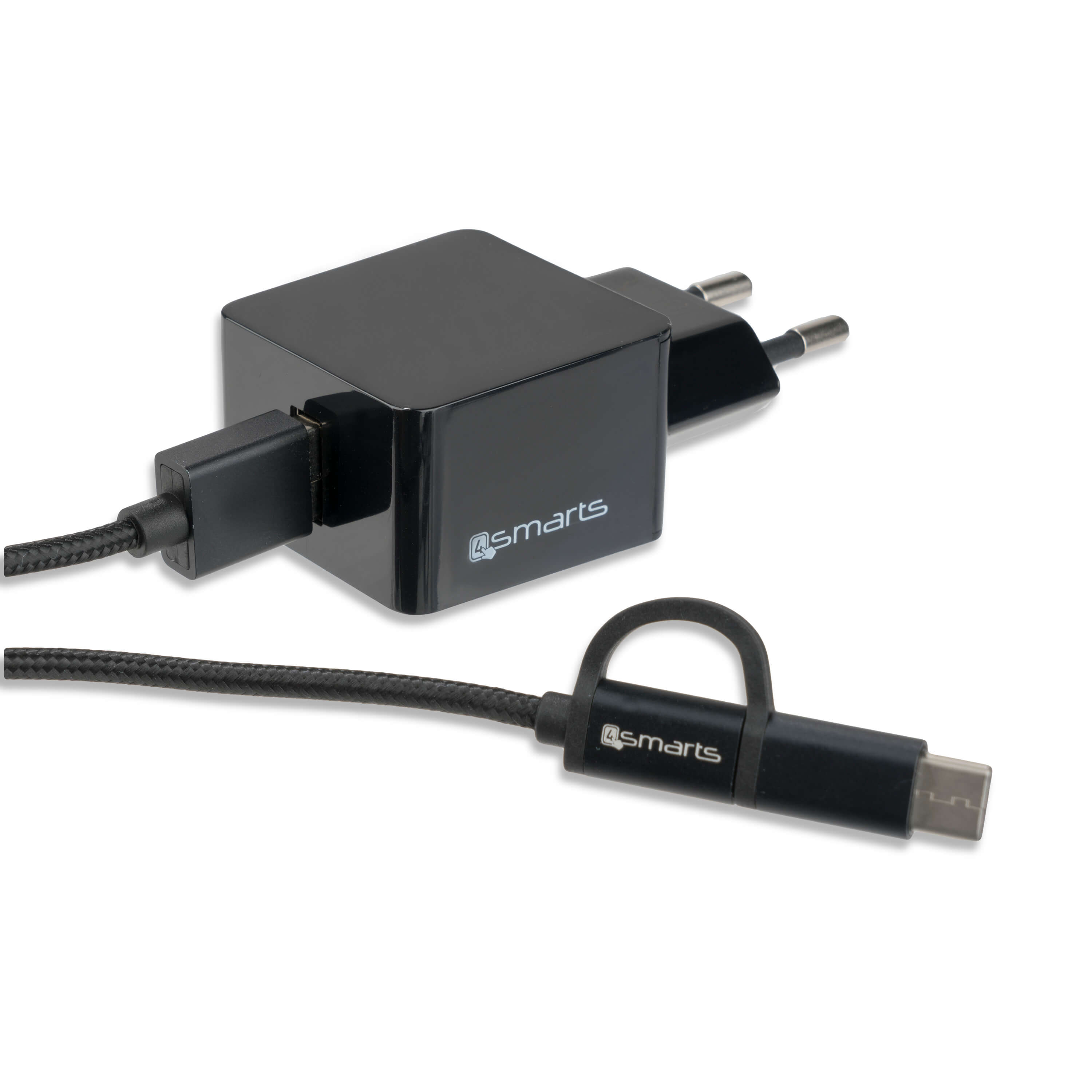 4smarts Wall Charger VoltPlug 12W - захранване за ел. мрежа 2.4A с USB изход и кабел с microUSB и USB-C стандарти