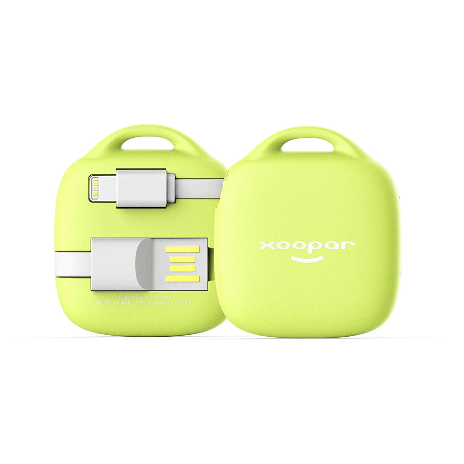 Xoopar 500 mAh Hug Booster - външна батерия 500mAh ключодържател с Lightning и MicroUSB кабели (лайм)