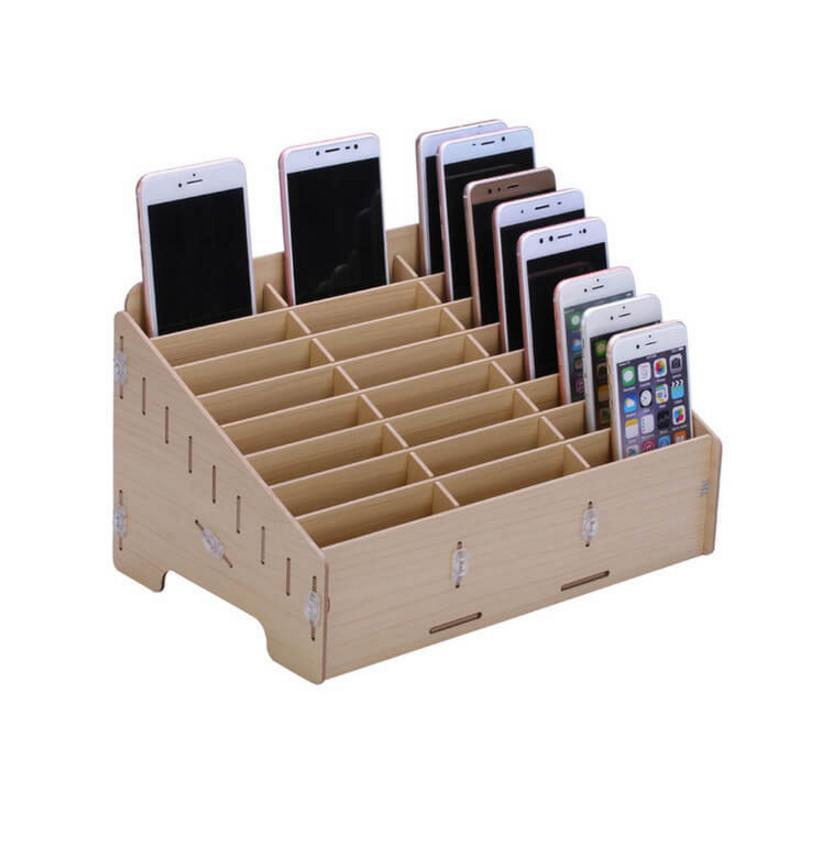 Multifunctional Mobile Phone Repair Wooden Tool Box - дървена кутия с 24 слота за организиране на смартофни и части (кафяв)