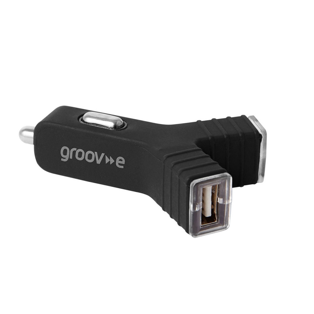 Groov-e Dual USB Car Charger 5V, 2.4A - зарядно за кола с 2 USB изхода за мобилни устройства (черен)
