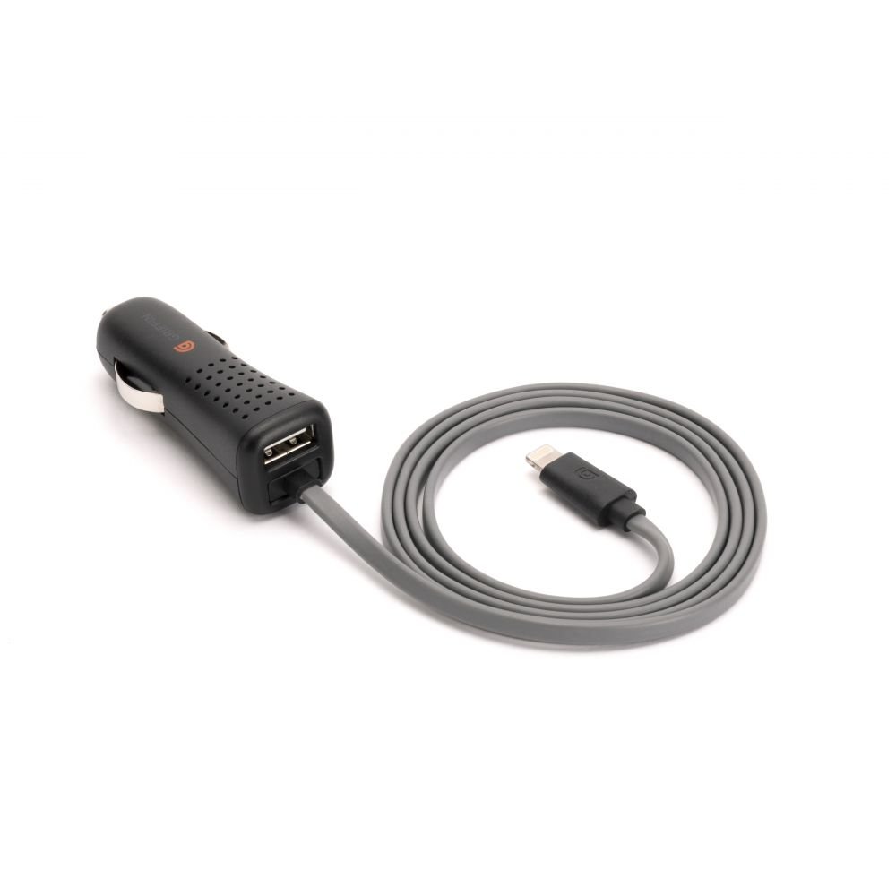 Griffin PowerJolt 12W Dual With Lightning Cable And Extra Port - зарядно за кола с 2.4A USB порт и вграден Lightning кабел за Apple устройства с Lightning порт