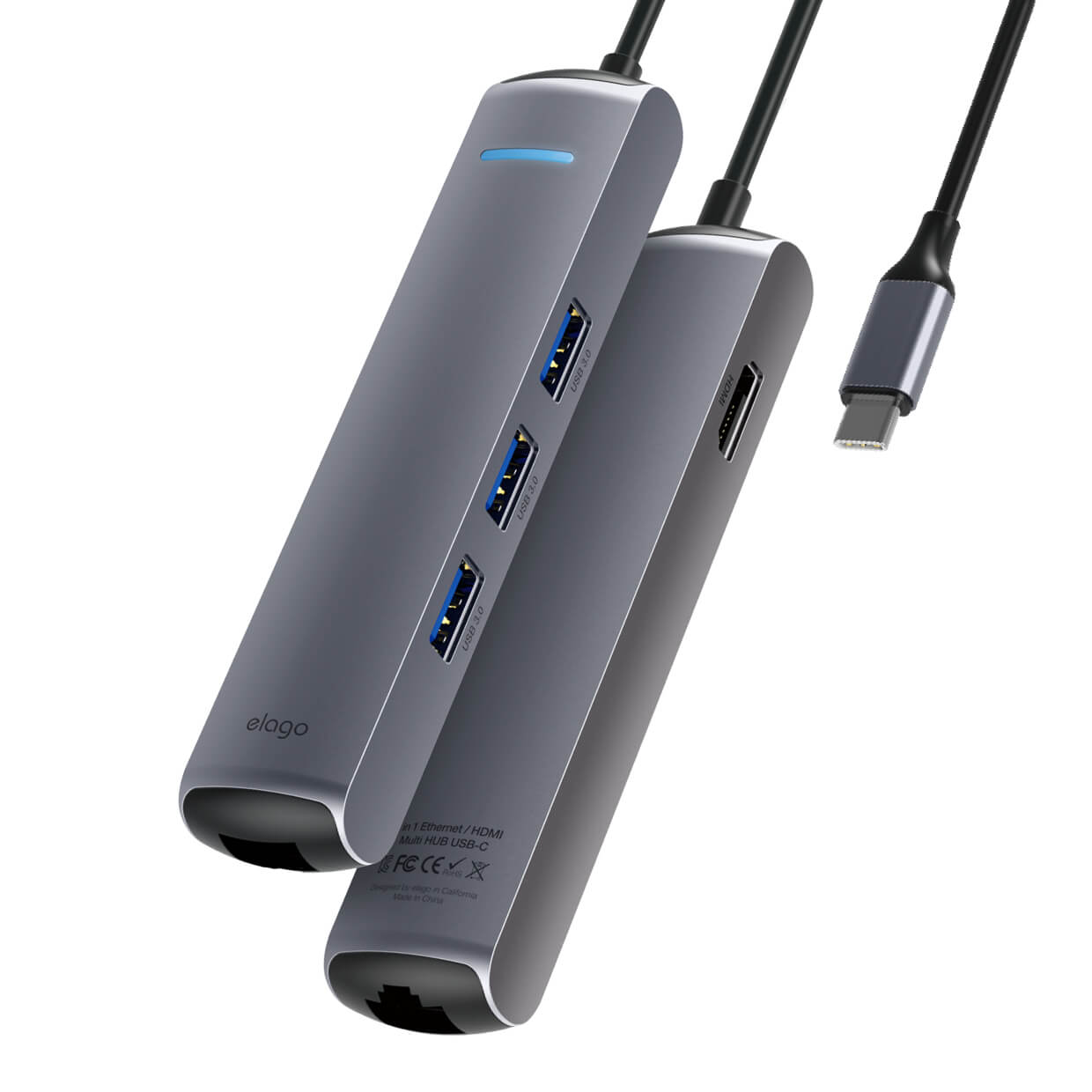 Elago Multi 6 in 1 USB-C Hub Ethernet - мултифункционален хъб за свързване на допълнителна периферия за устройства с USB-C (тъмносив)