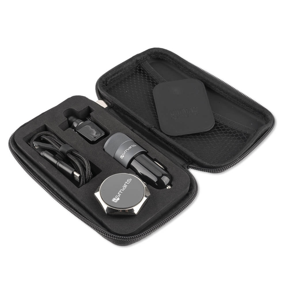 4smarts Travel Car Set Box - комплект аксесоари кабел, зарядно и поставка за мобилни устройства (черен)
