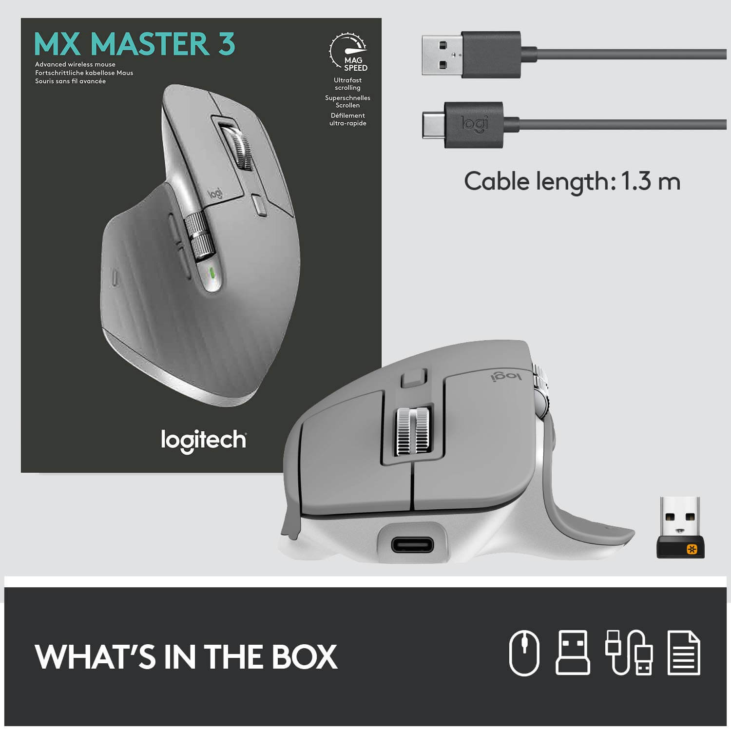 Logitech MX Master 3 Advanced Wireless Mouse - безжична мишка за PC и