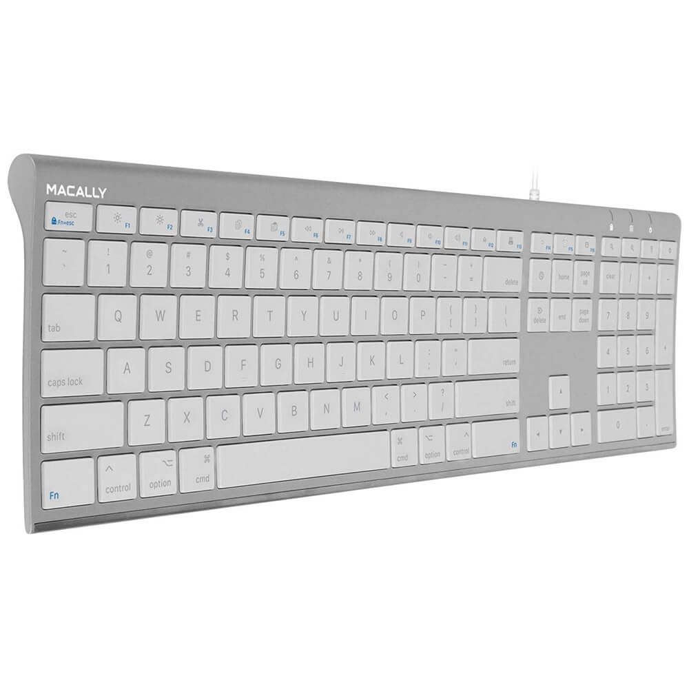 Macally Ultra Slim USB Wired Keyboard - жична клавиатура за Mac и PC (бял) 