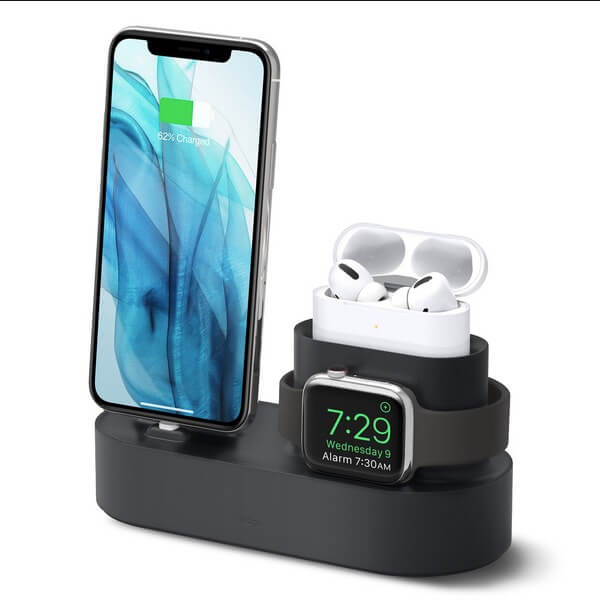 Elago Trio Charging Hub Pro - силиконова поставка за зареждане на iPhone, Apple Watch и Apple AirPods Pro (черна)