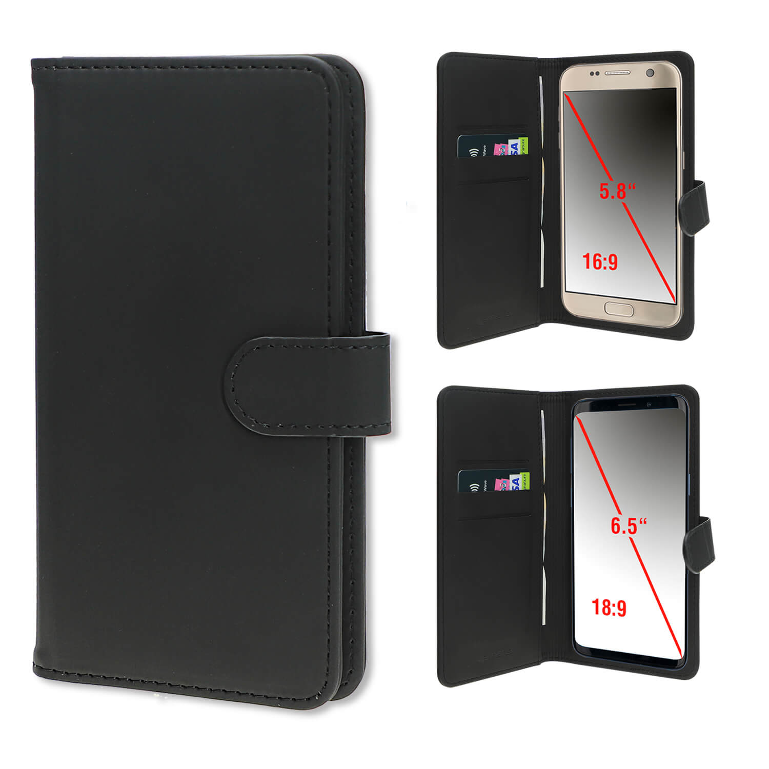 4smarts Universal Flip Case UltiMAG URBAN Lite XL - кожен калъф с поставка и отделение за кр. карта за смартфона до 6.5 инча (черен)