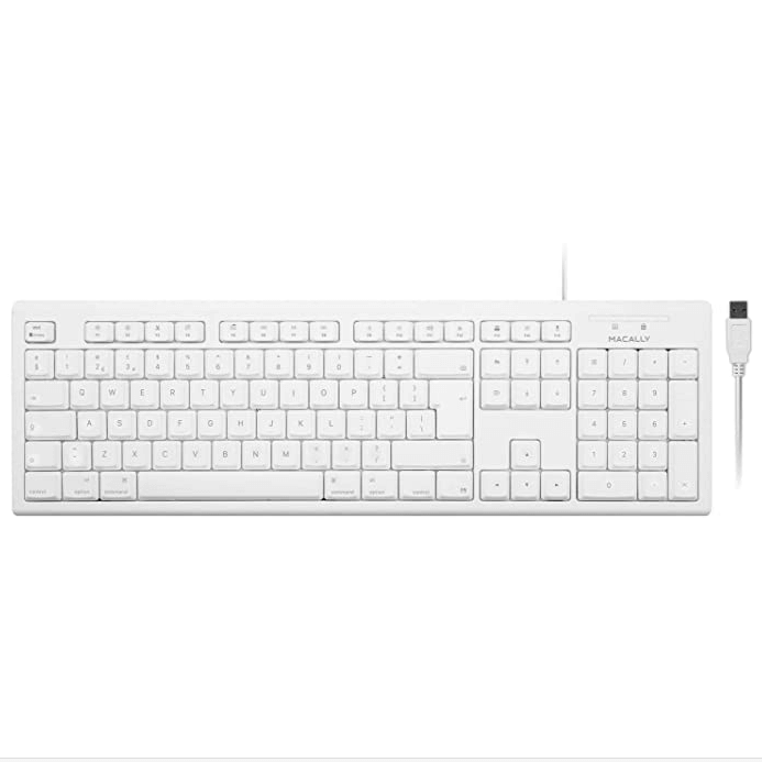 Macally 105 Key Extended Keyboard With Numpad - USB клавиатура оптимизирана за MacBook (бял) 