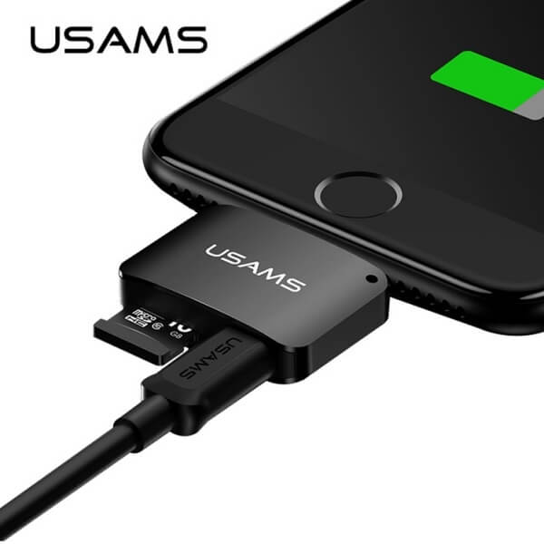 USAMS Adapter 2-in-1 microUSB & microSD to Lightning - адаптер за microSD памет и microUSB вход за iPhone, iPad, iPod с Lightning