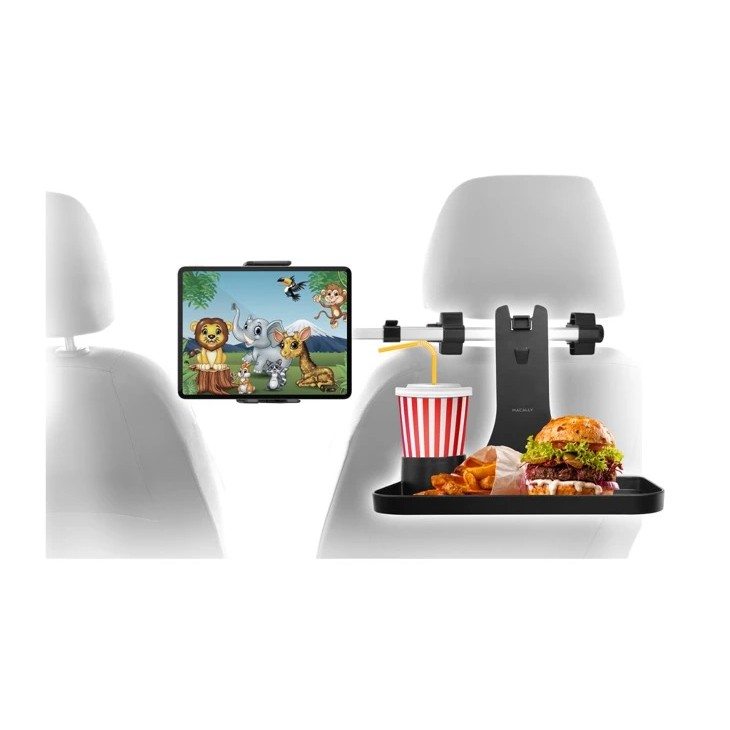 Macally Dual Position Car Seat Headrest Tablet Mount with Table Tray - поставка за смартфон или таблет за седалката на автомобил с масичка за хранене (черен)