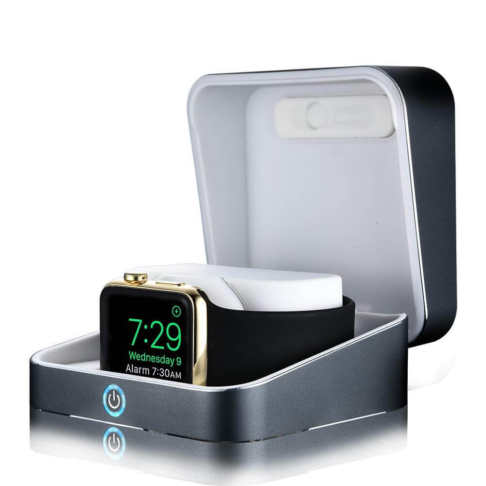 Sumato WatchBox Smart Charging Case 5000mAh - сертифициран луксозен кейс с преносима батерия за зареждане на Apple Watch и iPhone (тъмносив)