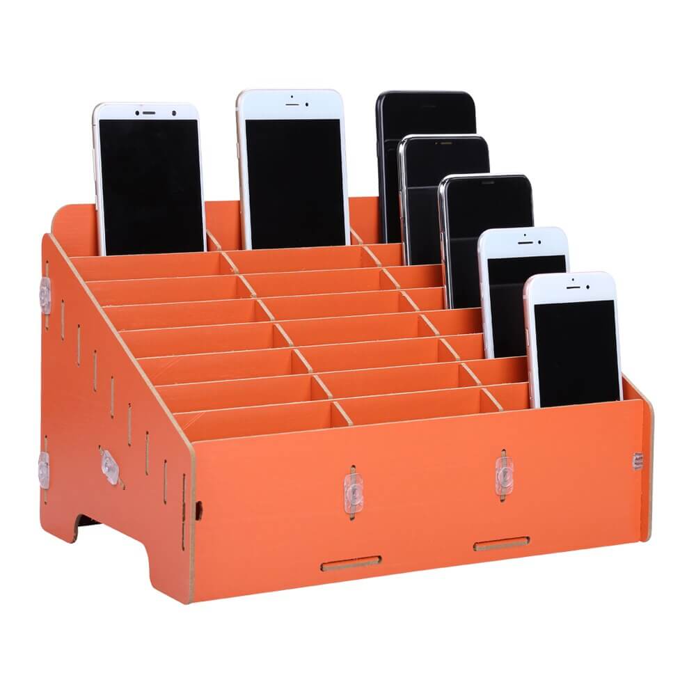 Multifunctional Chevy Board Mobile Phone Repair Wooden Tool Box - дървена кутия с 24 слота за организиране на смартофни и части (оранжев)