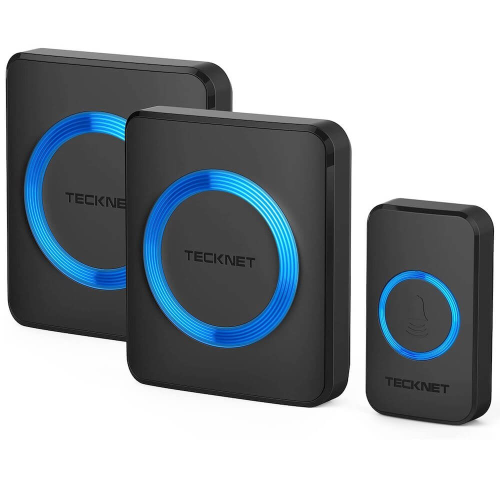 TeckNet HWD01888BU01 Plug-In Wireless Doorbell - комплект 2 броя иновативни безжични звънци и предавател за входна врата (черен) 