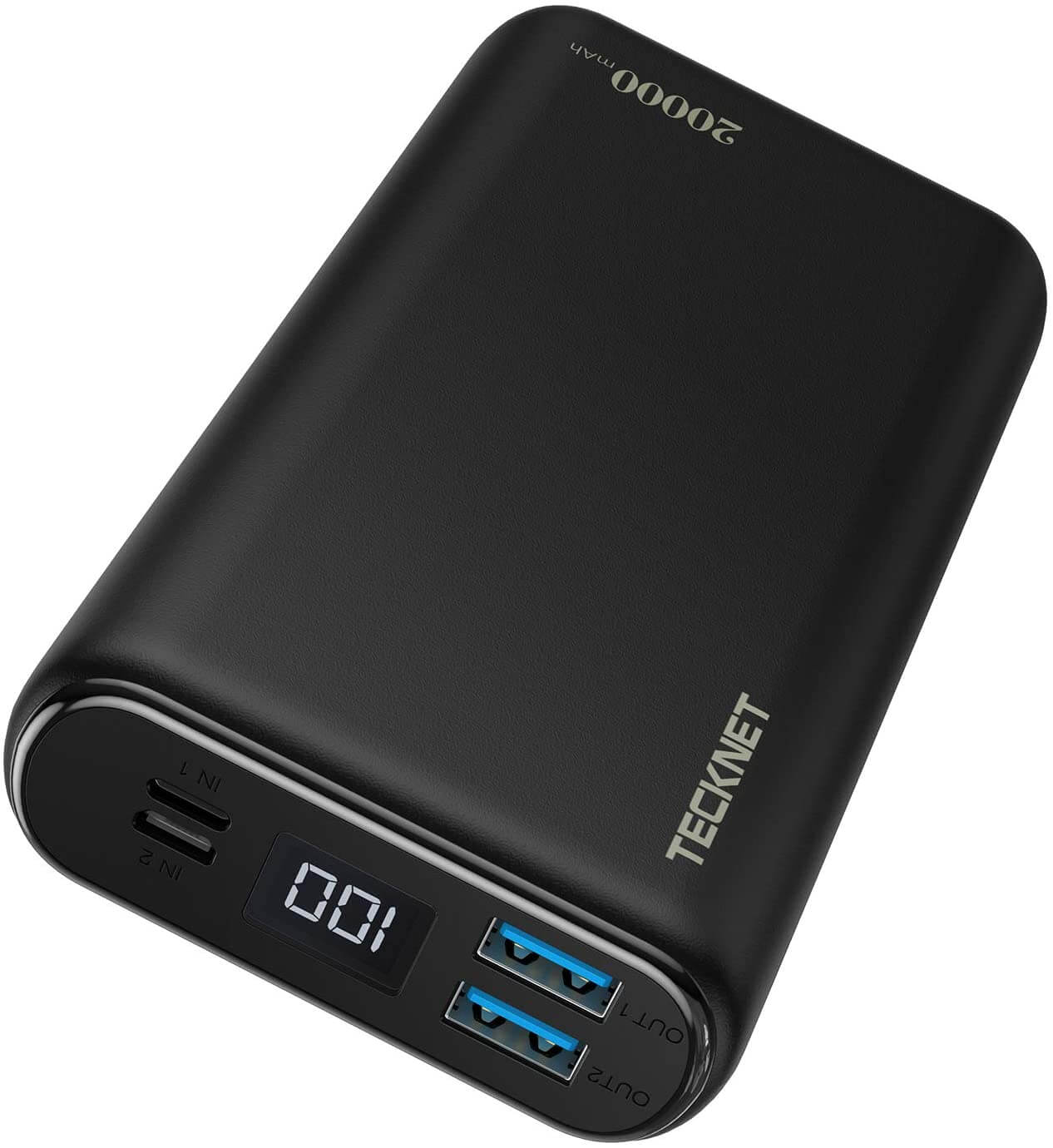 TeckNet EBT01201 18W Power Bank 20000 mAh - външна батерия 20000 mAh с 2xUSB и USB-C изходи за зареждане на смартфони и таблети (черен)