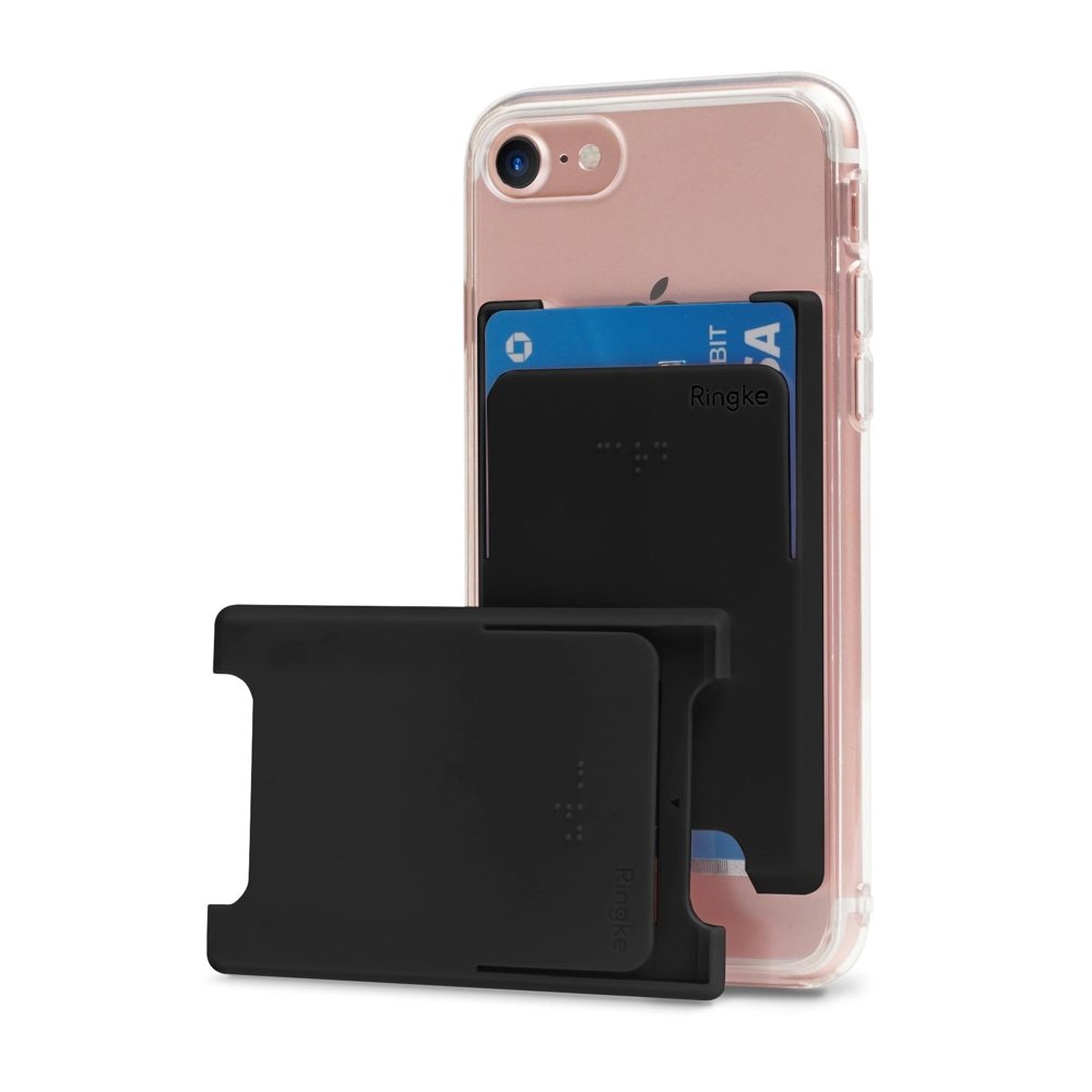 Ringke Credit Card Slot Case - поставка тип джоб за документи и карти, прикрепяща се към всяко мобилно устройство (черен)