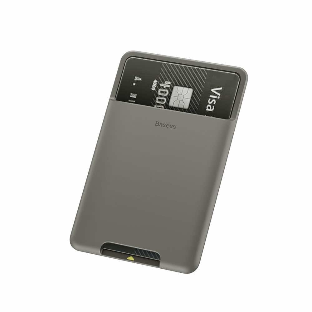 Baseus Silicone Card Bag (ACKD-A0G) - джоб за документи и карти, прикрепящ се към всяко мобилно устройство (тъмносив)