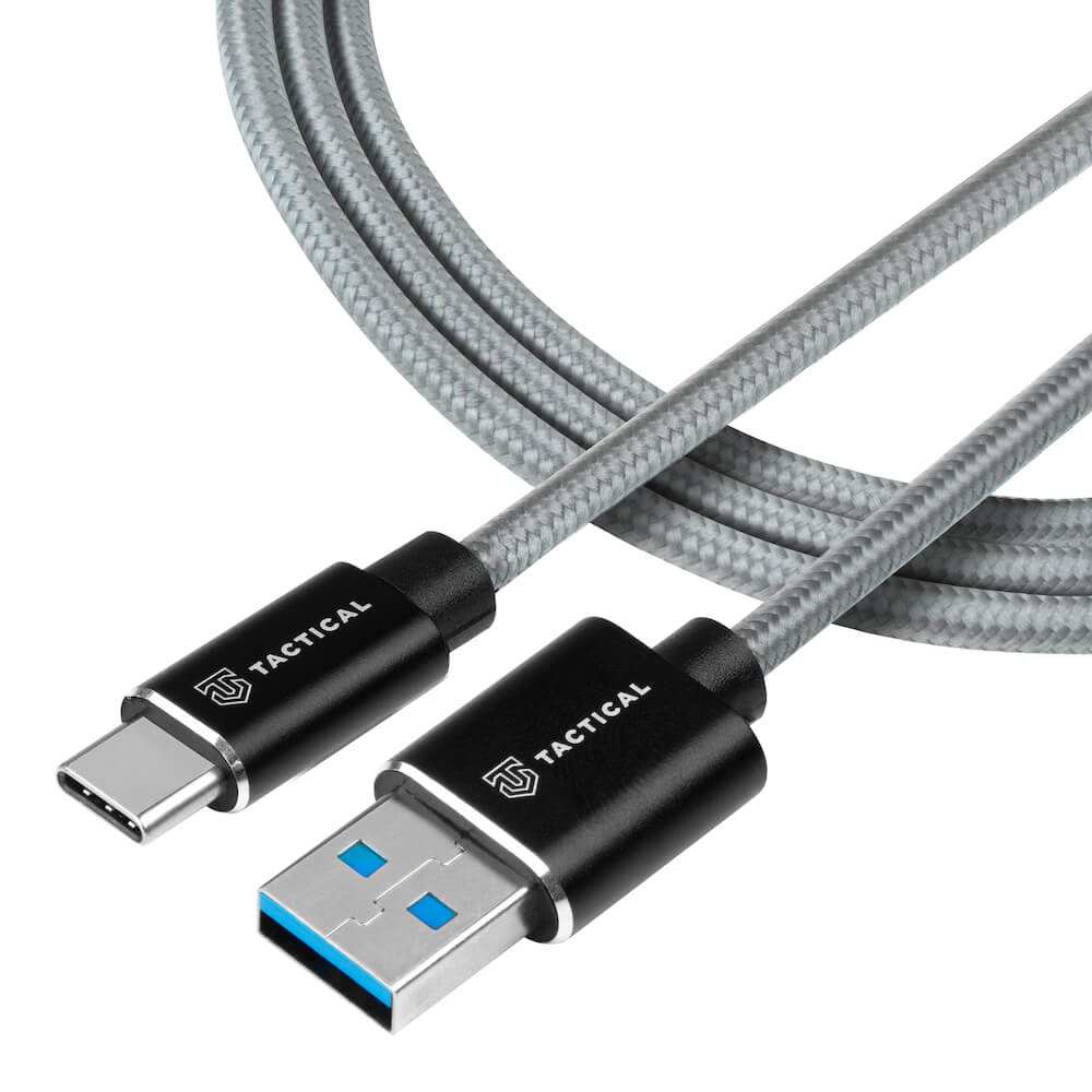 Tactical Fast Rope Kevlar USB-A to USB-C Cable 15W - здрав кевларен кабел с въжена оплетка за устройства с USB-C порт (200 см) (сив)
