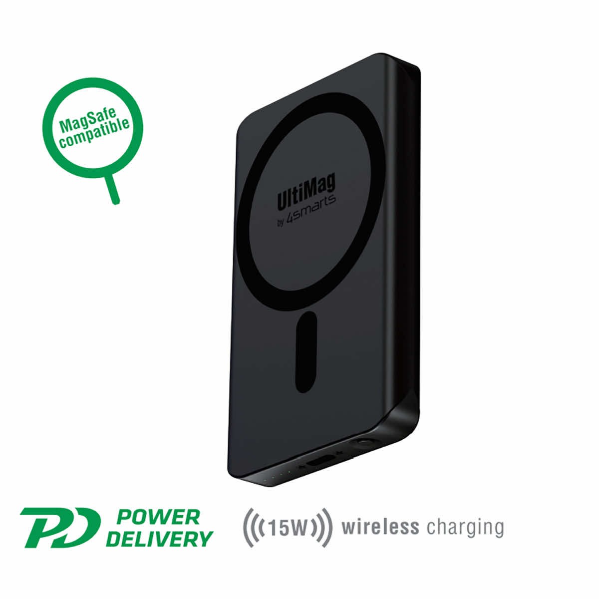 4smarts UltiMag Wireless Charger 200W 20000mAh MagSafe Compatible Power  Bank - Black
