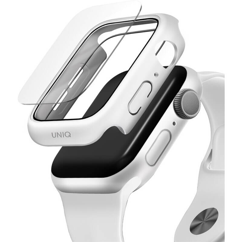 Uniq Nautic Apple Watch Case 40mm - качествен твърд кейс с вграден стъклен протектор за дисплея на Apple Watch 40мм (бял)