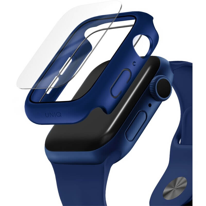 Uniq Nautic Apple Watch Case 40mm - качествен твърд кейс с вграден стъклен протектор за дисплея на Apple Watch 40мм (син)