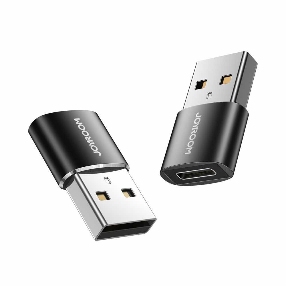 Joyroom Adapter USB-A to USB-C - комплект два броя адаптери от USB-A мъжко към USB-C женско (2 броя)(черен)