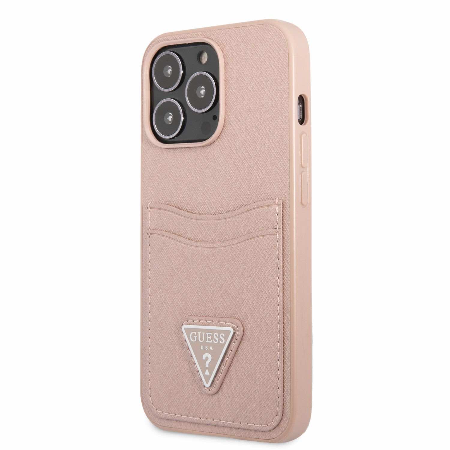 Guess Saffiano Double Card Pu Leather Hard Case For Iphone 13 Pro Max Pink Price Dice Bg