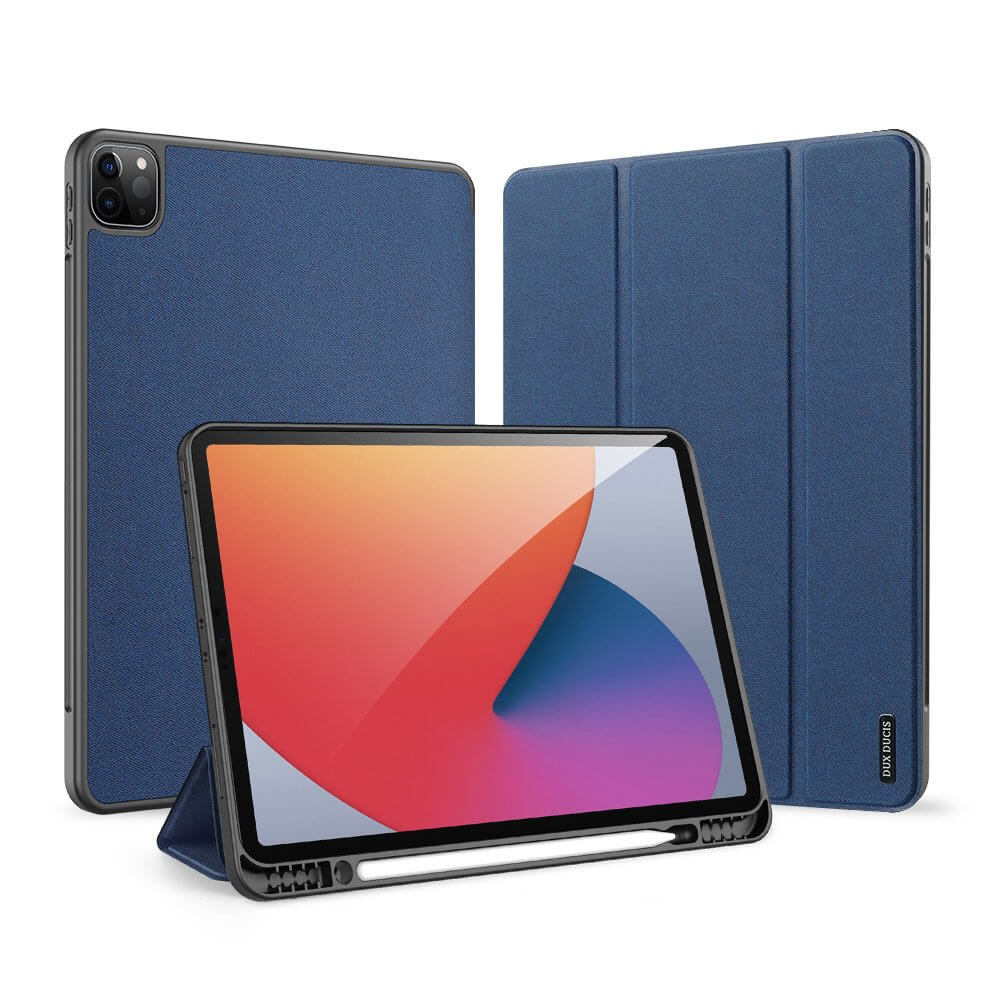 DUX DUCIS Domo Tablet Case - полиуретанов кейс с поставка и отделение за Apple Pencil 2 за iPad Pro 12.9 M1 (2021) (син)