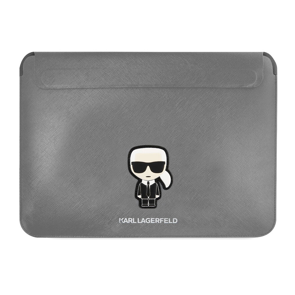 Karl Lagerfeld Saffiano Ikonik Leather Laptop Sleeve 16 - дизайнерски кожен калъф за MacBook и преносими компютри до 16 инча (сребрист)