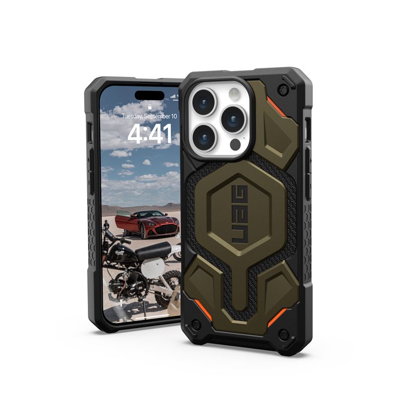 Urban Armor Gear Monarch Pro Kevlar Case - удароустойчив хибриден кейс с MagSafe за iPhone 15 Pro (платинен)
