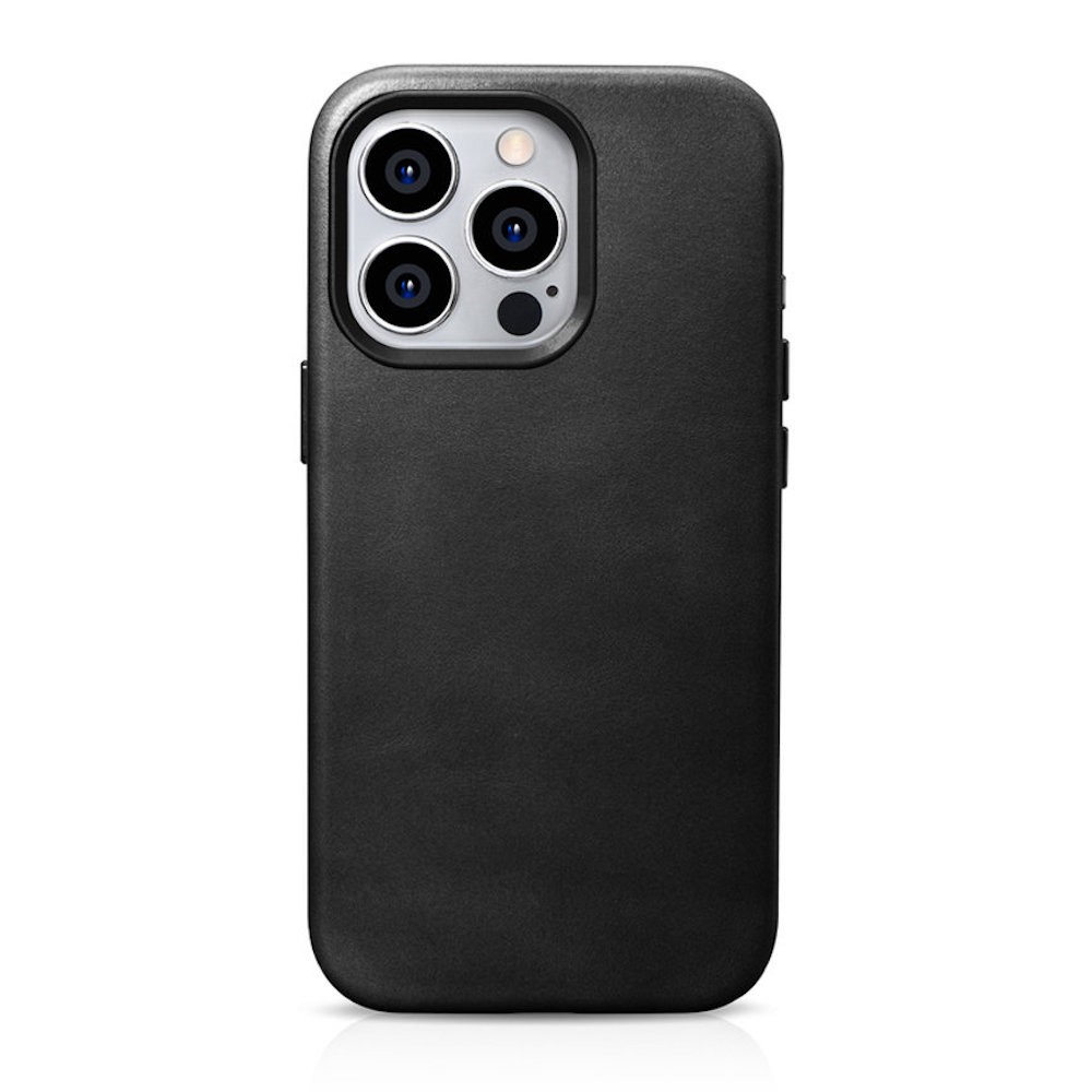 iCarer Leather Oil Wax MagSafe Case - кожен (естествена кожа) кейс с MagSafe за iPhone 15 Pro Max (черен)