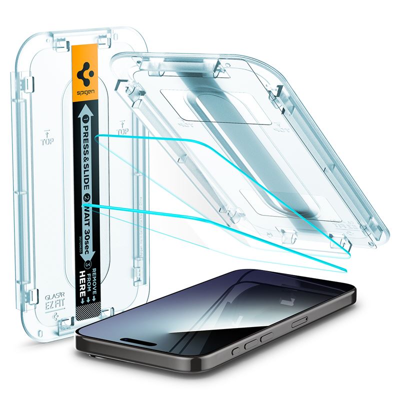 Spigen Glas.tR EZ Fit Tempered Glass 2 Pack - 2 броя стъклени защитни покрития за дисплея на iPhone 15 Pro Max (прозрачен)