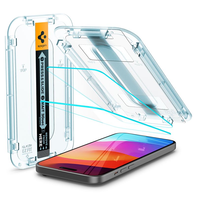 Spigen Glas.tR EZ Fit Tempered Glass 2 Pack - 2 броя стъклени защитни покрития за дисплея на iPhone 15 Plus (прозрачен)