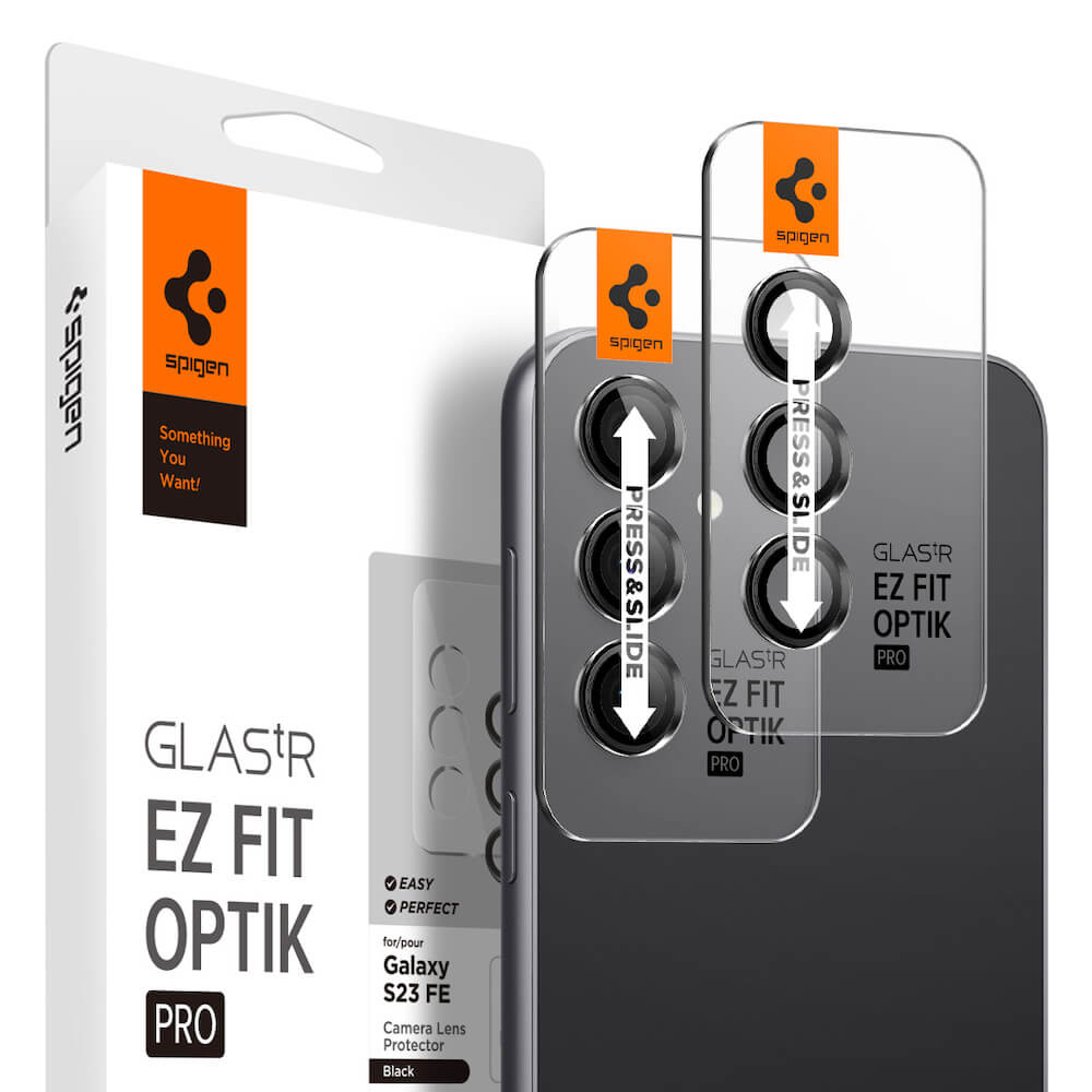 Spigen Optik.tR EZ Fit Tempered Glass 2 Pack - 2 комплекта предпазни стъклени лещи за камерата на Samsung Galaxy S23 FE (черен)