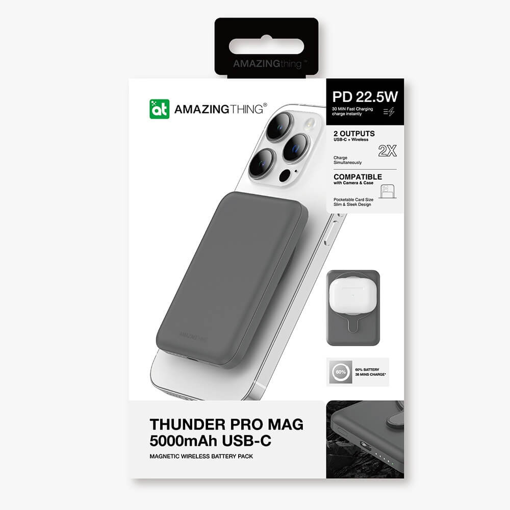 Thunder Pro Mag 5000mAh USB-C & Magnetic Wireless Power Bank with