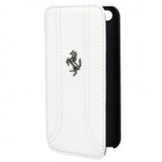 Ferrari FF Series Book-Flip-Case - кожен флип кейс тип портфейл за iPhone 5, iPhone 5S, iPhone SE (бял)