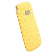 Krusell Avenyn Mobile Pouch L Long - кожен калъф за iPhone 5, iPhone 5S, iPhone SE, iPhone 5C и мобилни телефони (жълт)
