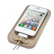 Calypso Crystal Pad - кожена подложка (естествена кожа - ръчна изработка) за iPhone 5, iPhone 5S, iPhone SE, iPhone 5C (кремав)