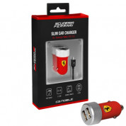 Ferrari Slim Car Dual MicroUSB - зарядно за кола с два USB изхода + MicroUSB кабел за устройства (червен)